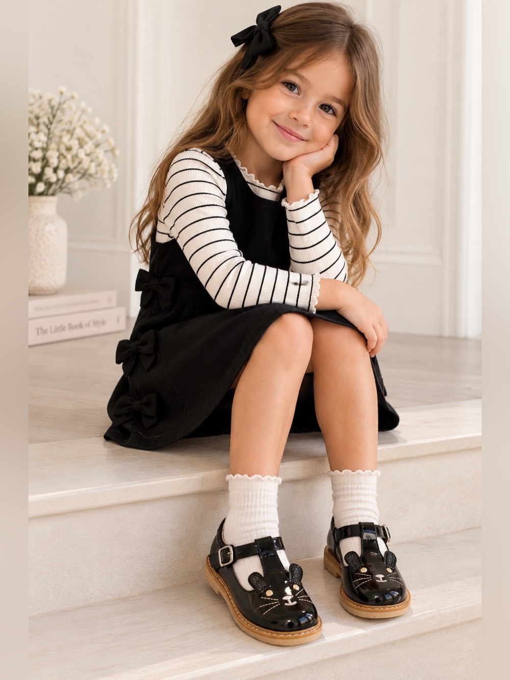 Happily Grey Kids Black Patent Bunny T-Strap Mary Jane Shoes Size 6 NWT